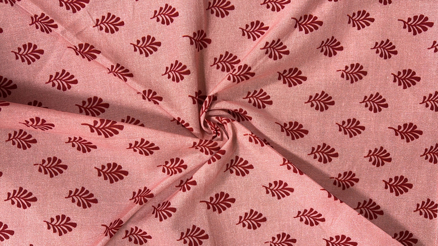 Blush Pink Leaf Buta Jacquard Fabric – (Per Meter)