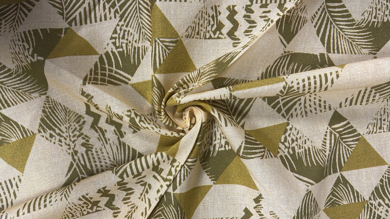 Olive Green Geometric Abstract Cotton Fabric – (per meter)