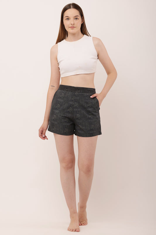 Women shorts Gray Geometric Print | Gwadi's