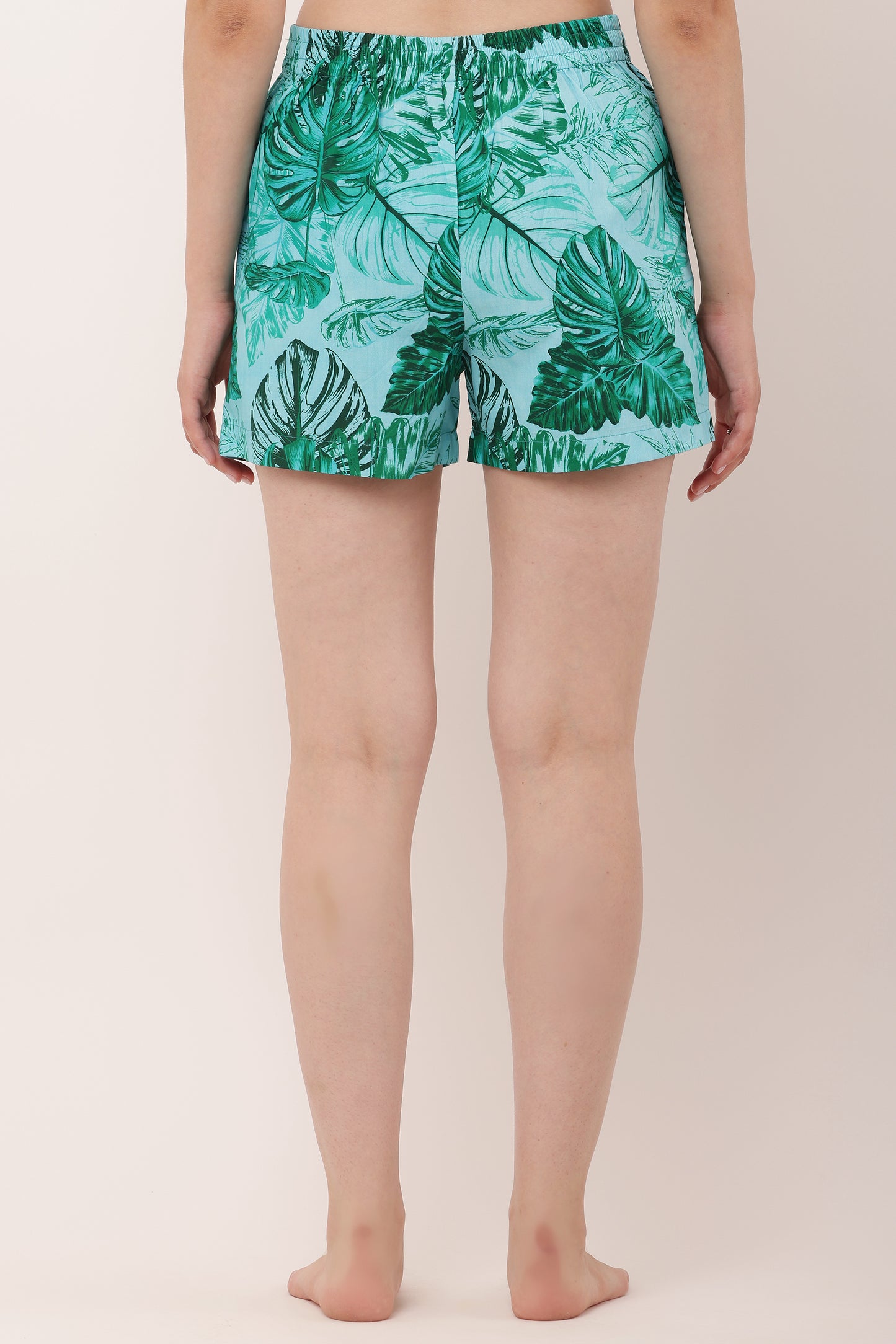 Women Shorts Turq Rose Leaves print | Gwadi's