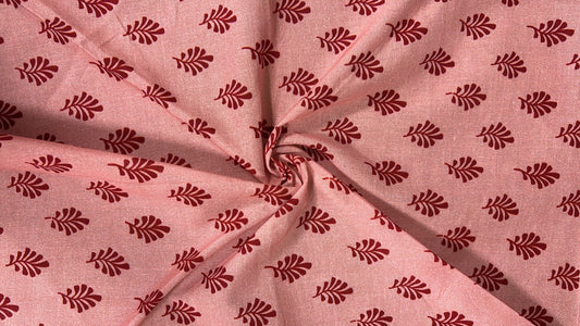 Blush Pink Leaf Buta Jacquard Fabric – (Per Meter)