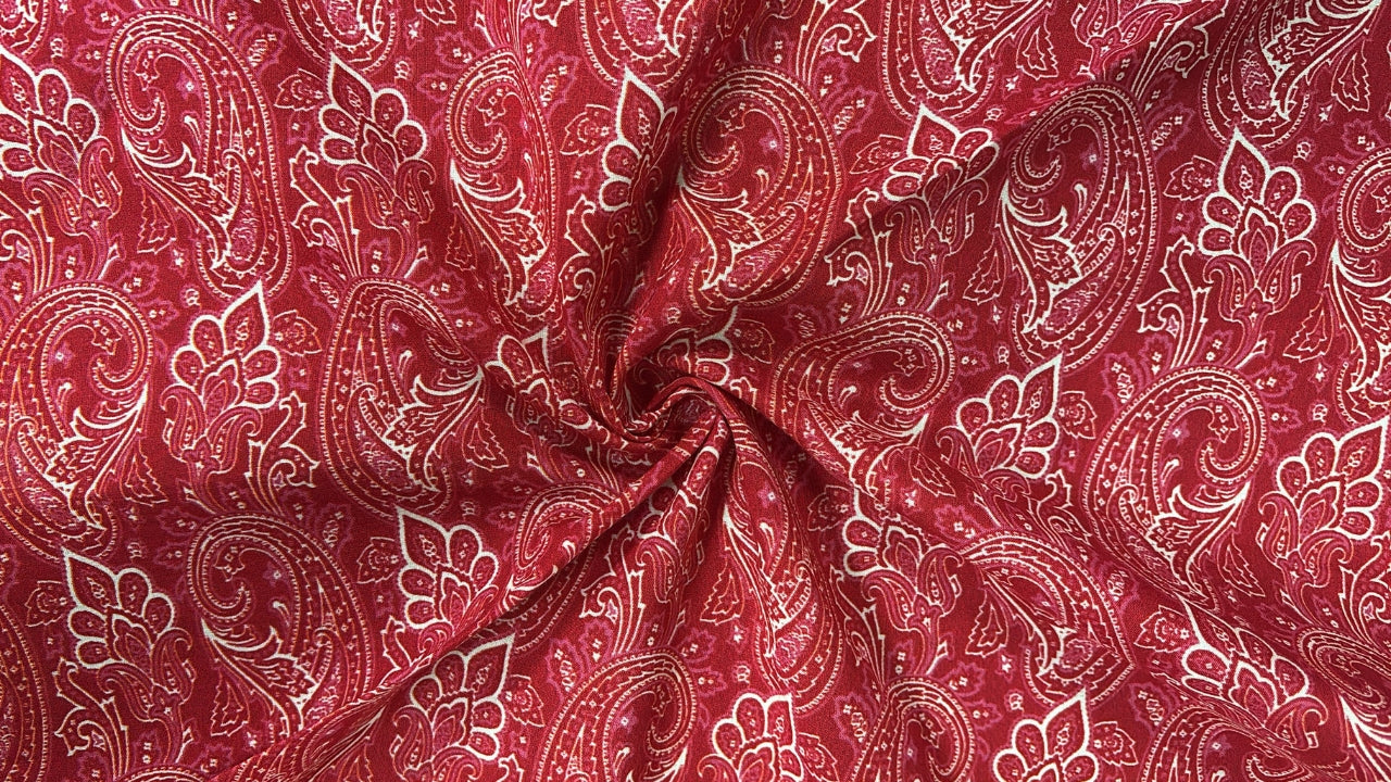 Red Paisley Printed Pure Cotton Fabric – (per Meter)