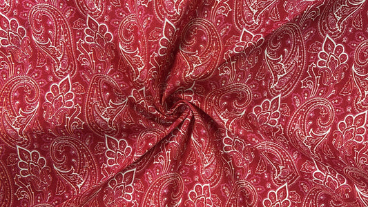 Red Paisley Printed Pure Cotton Fabric – (per Meter)