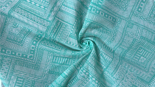 Aqua Tribal Geometric Print Pure Cotton Fabric – (per Meter)