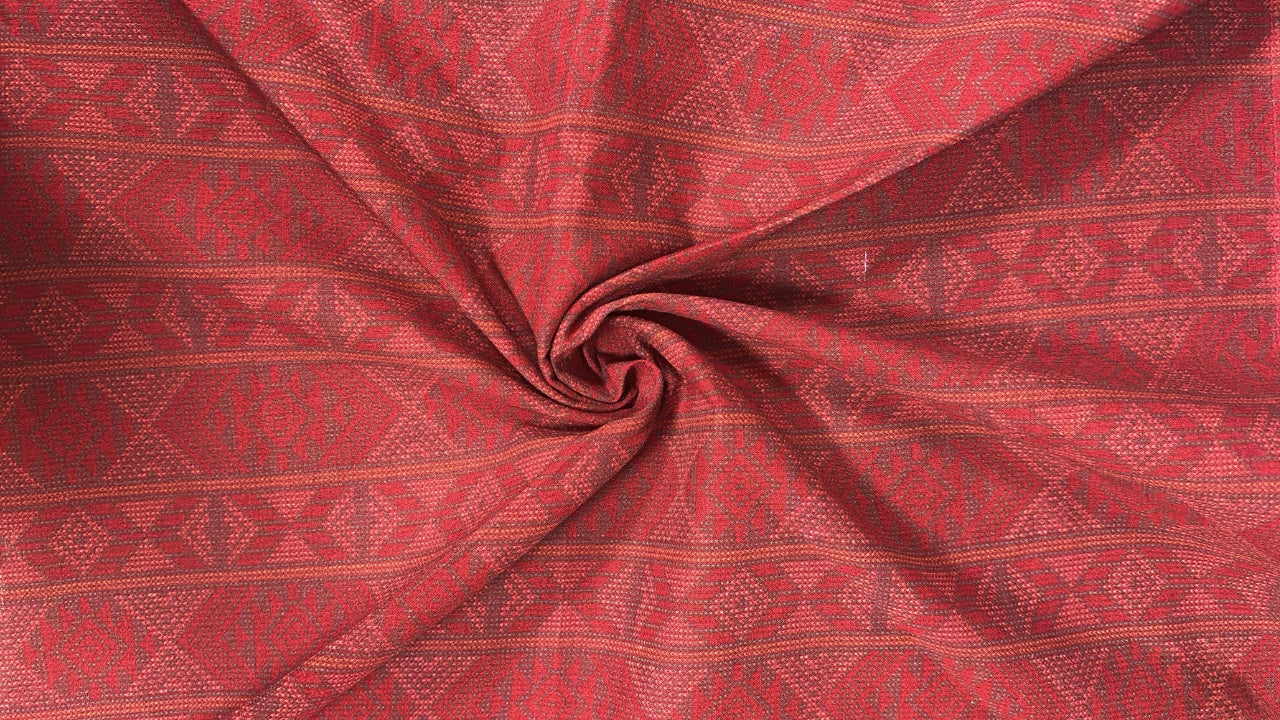 Maroon Tribal Stripe Woven-Style Cotton Fabric – (Sold by Meter)