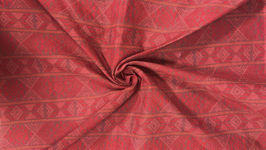 Maroon Tribal Stripe Woven-Style Cotton Fabric – (Sold by Meter)