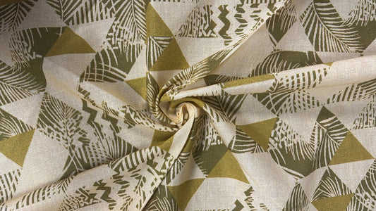 Olive Green Geometric Abstract Cotton Fabric – (per meter)