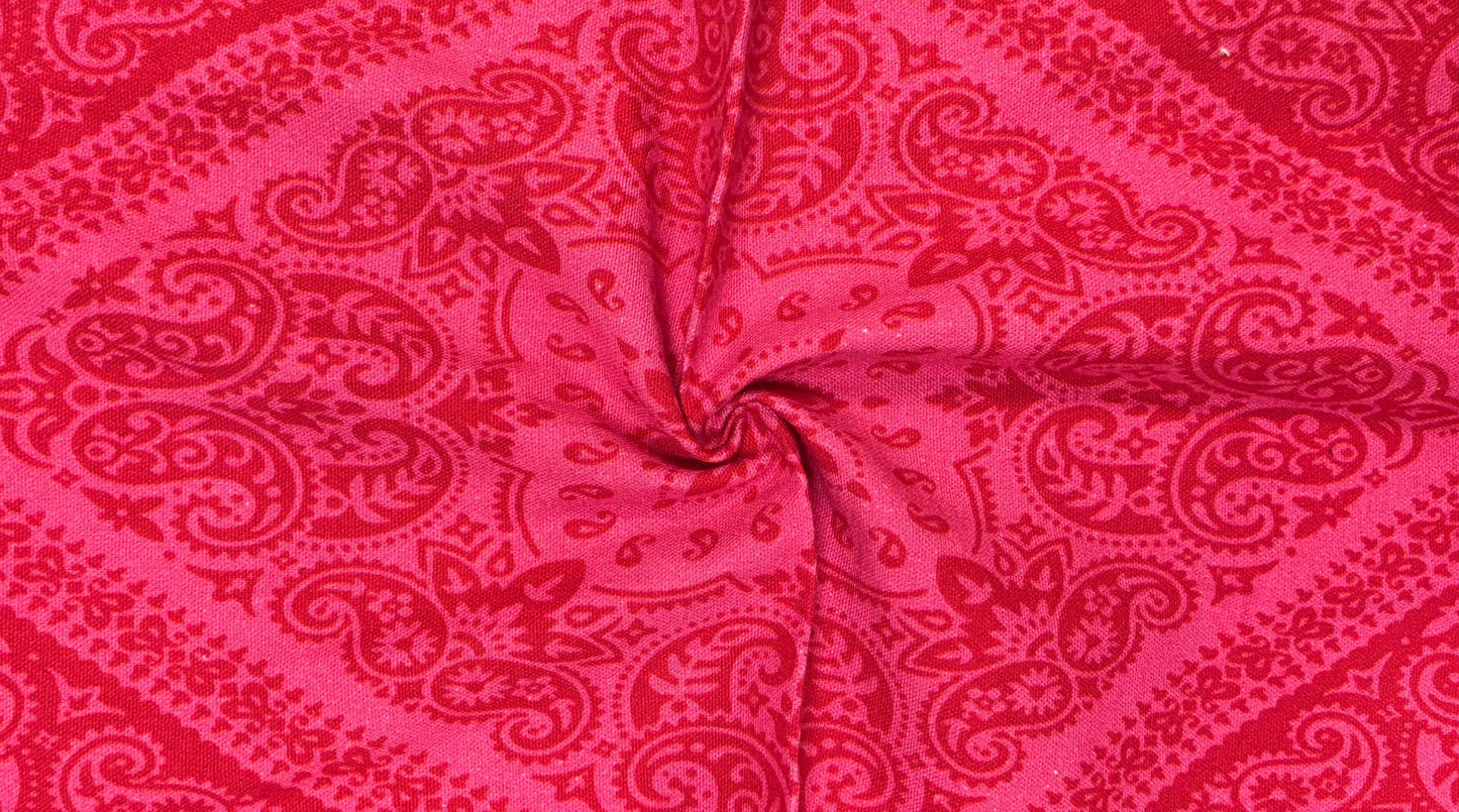 Traditional Paisley Cotton Fabric – Magenta & Pink (Per Meter)